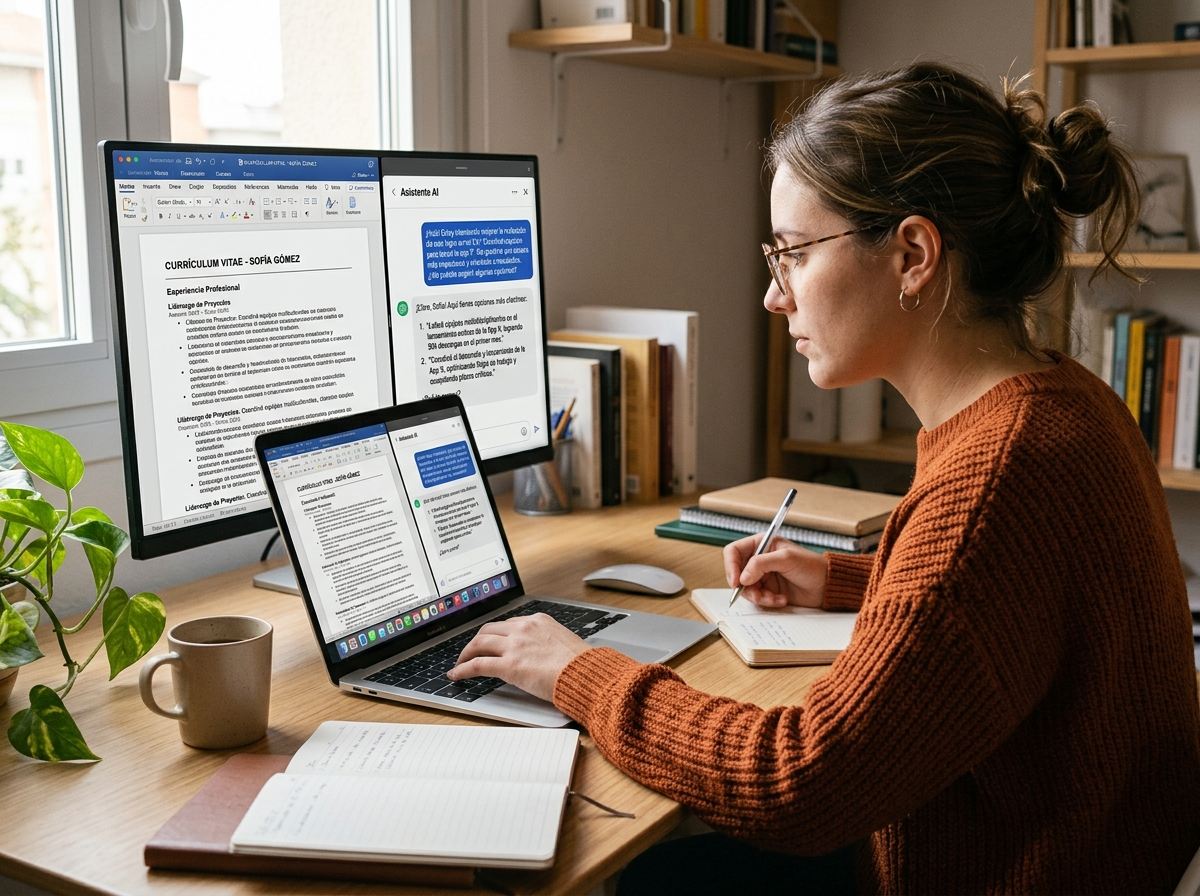 Person reviewing an AI-edited résumé on a laptop screen